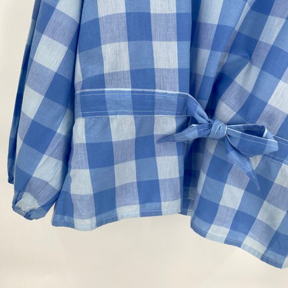 J Crew blue bow front blue white blouse womens size XXL bristow plaid gingham - Picture 6 of 11